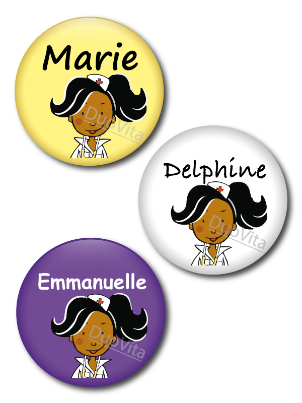 Badge Pins Infirmière Cheveux Noir