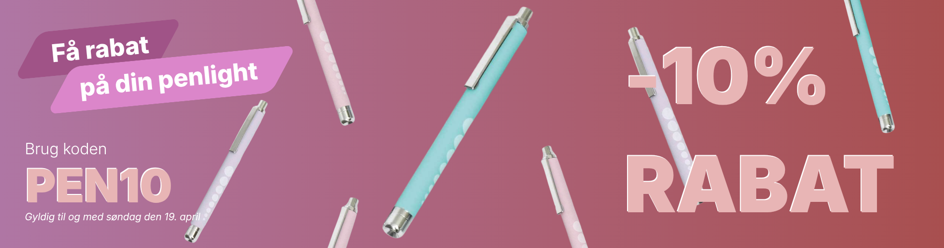 Farverigt pennelys i pink og blå, ideel til sygeplejersker og sundhedspersonale, har et kompakt design til nem brug.