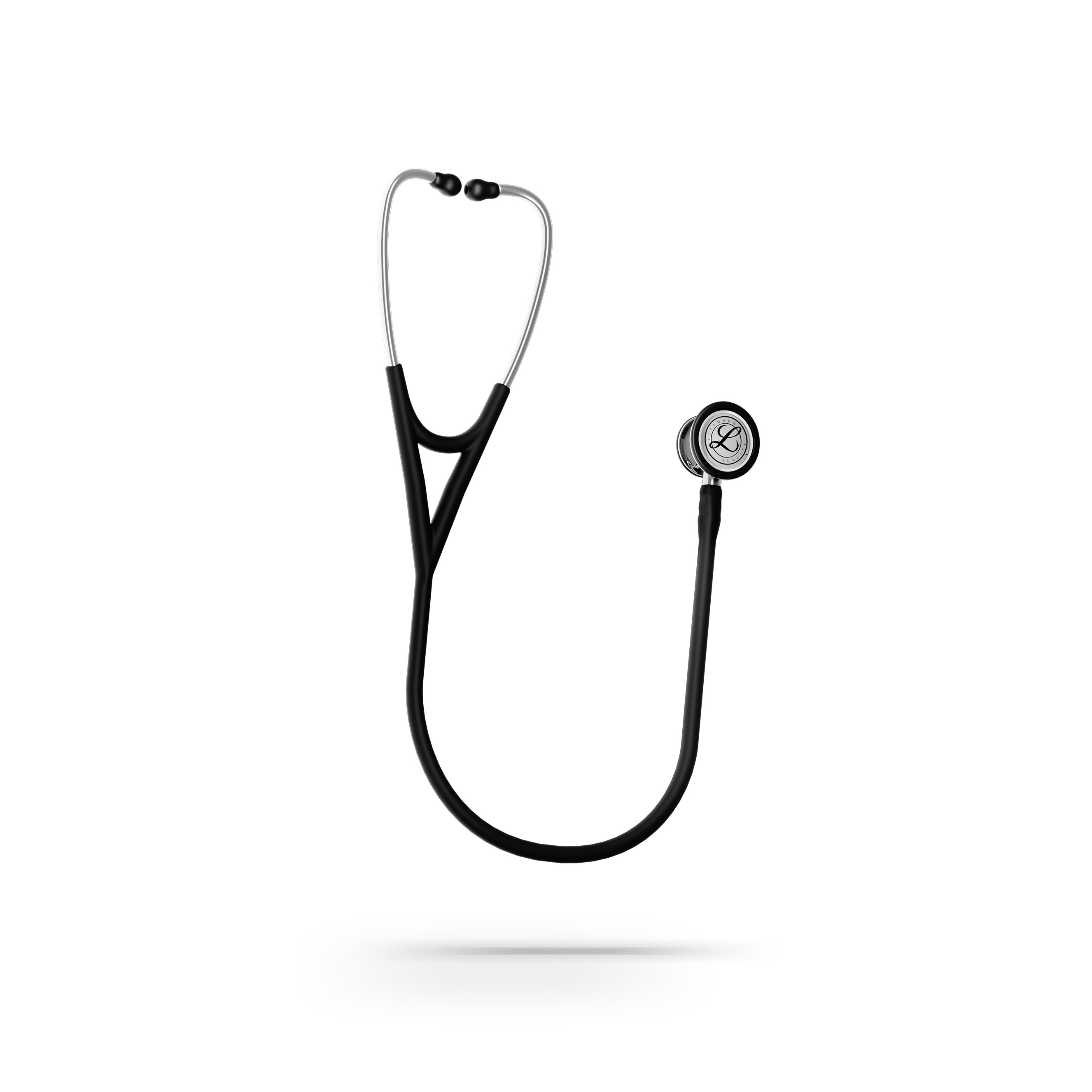Black stethoscope for nurses and doctors featuring a durable chestpiece and acoustic tubing, ideal for precise clinical examinations.
