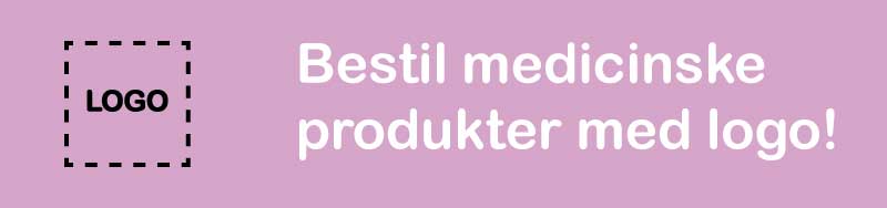 Et lyslilla banner til sundhedspersonale, der tilbyder brugerdefinerede medicinske produkter med et firmalogo til klinikker og hospitalsbranding.