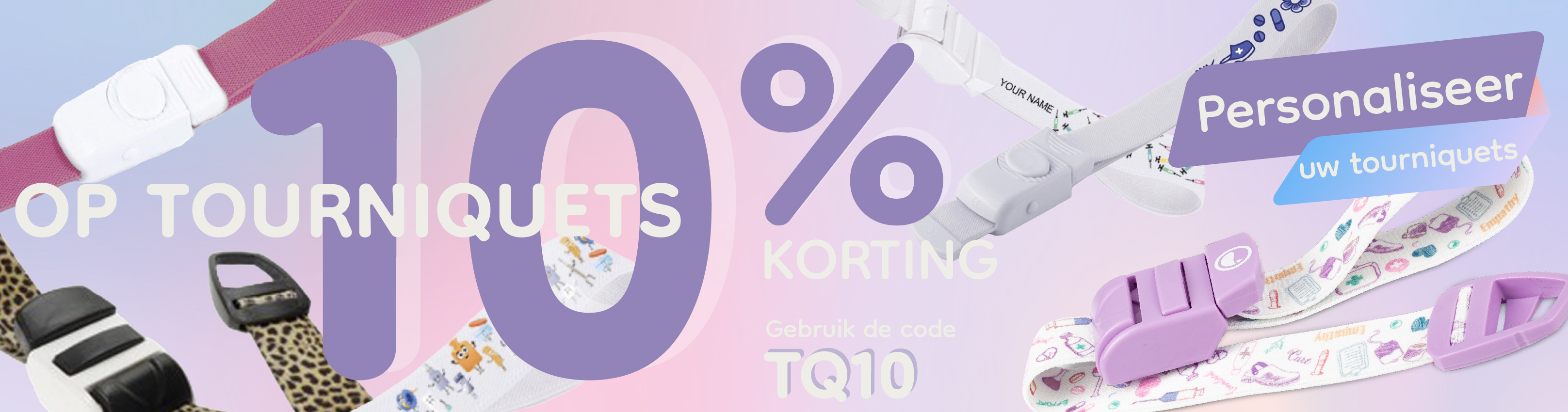 Kleurrijke tourniquets voor professionals in de gezondheidszorg, met verschillende ontwerpen en een veilig bevestigingsmechanisme.