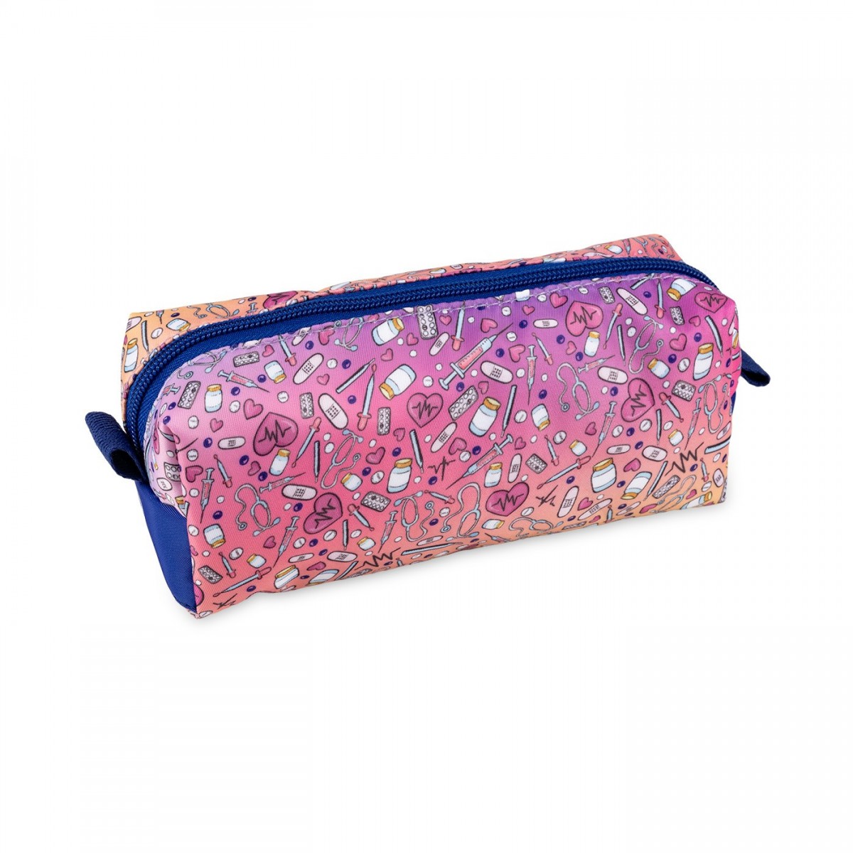 Colorful pencil case in pink and purple, ideal for nurses to organize medical tools and personal items.