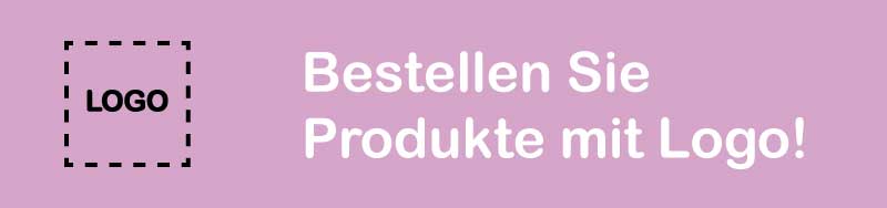 Ein hellviolettes Banner für medizinisches Fachpersonal, das individuelle Branding-Dienste anbietet, um medizinische Geräte und Kleidung mit Kliniklogos zu versehen.