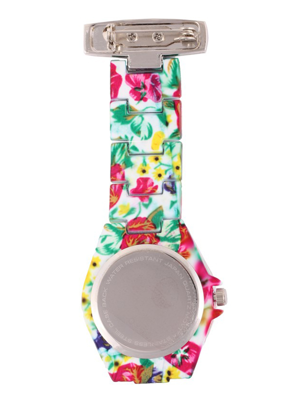 Nurses Fob Watch Flower Glamour White