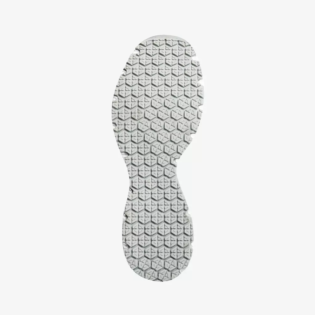 White slip-resistant shoe sole designed for healthcare workers, providing traction for long shifts.