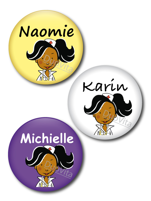 Badge Pins Infirmière Cheveux Noir