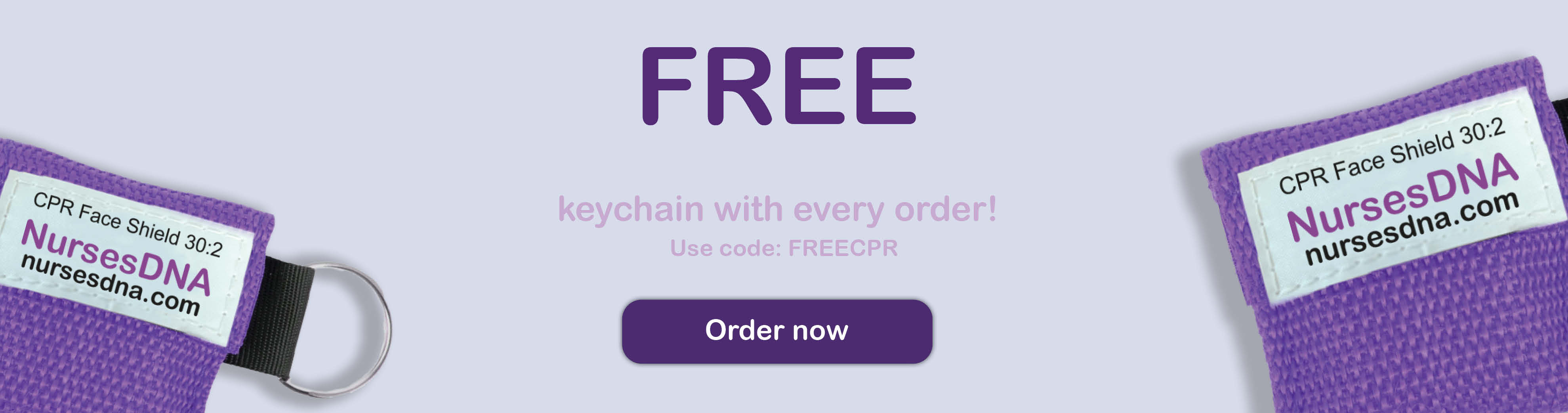 Two purple CPR face shield keychains for healthcare workers, featuring a compact design for emergency use and easy attachment to bags.