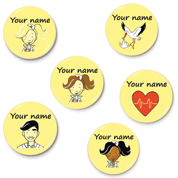 Button Krankenschwester Gelb - 38 mm Persoon, Gezicht, Logo, Vogel, Baby