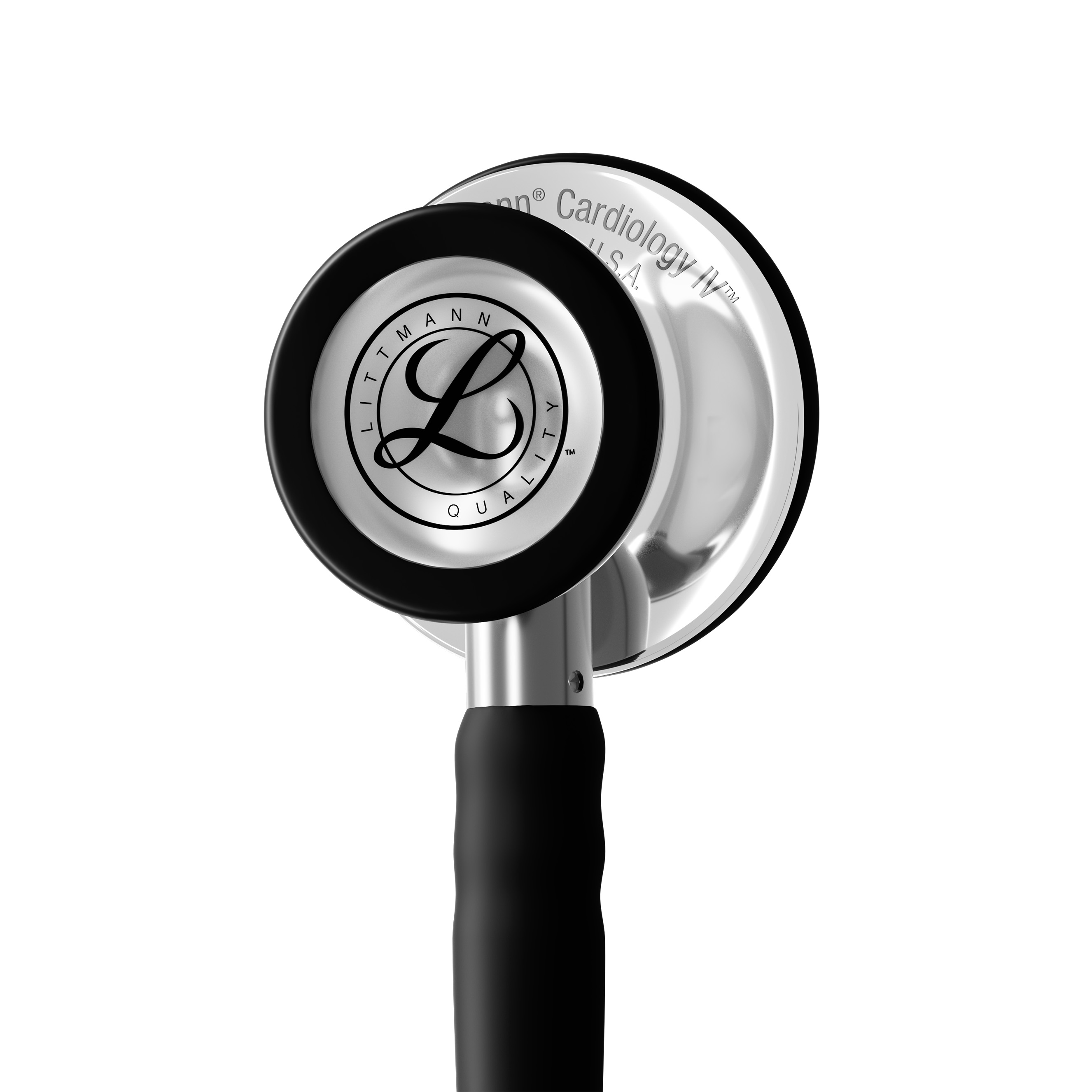 Black and silver cardiology stethoscope with a dual-sided chestpiece for precise acoustic performance by doctors and healthcare professionals.
