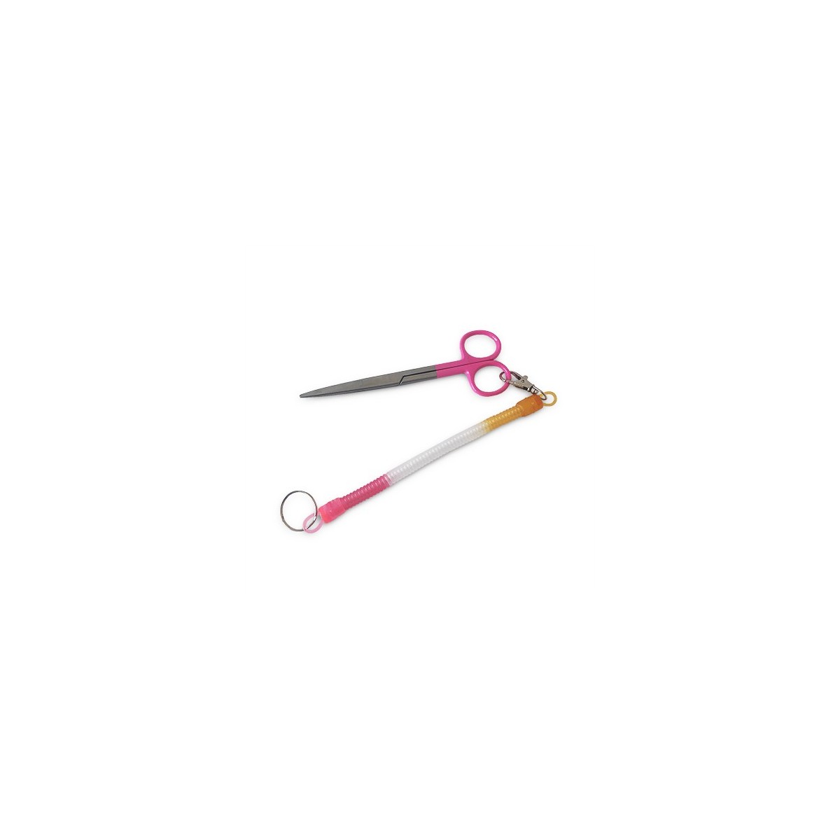 Tijeras para vendajes Lister de color rosa con correa retráctil enrollada para enfermeras. Herramienta médica adecuada para profesionales sanitarios en clínicas y hospitales. Perfecto para cortar vendajes.