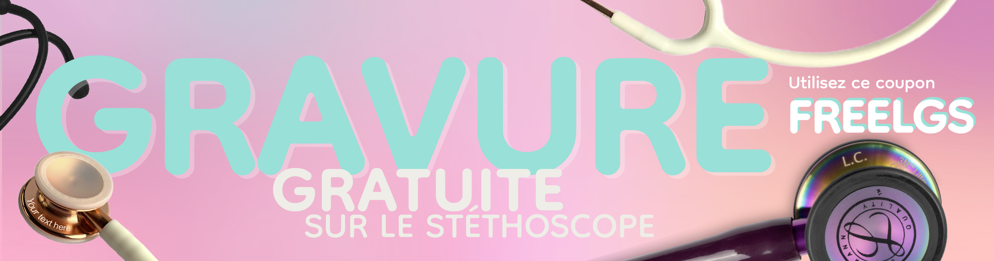 Image promotionnelle pour la gravure gratuite d'un stéthoscope, idéale pour les infirmières et les travailleurs de la santé, proposant du matériel médical personnalisé. Une idée cadeau parfaite.
