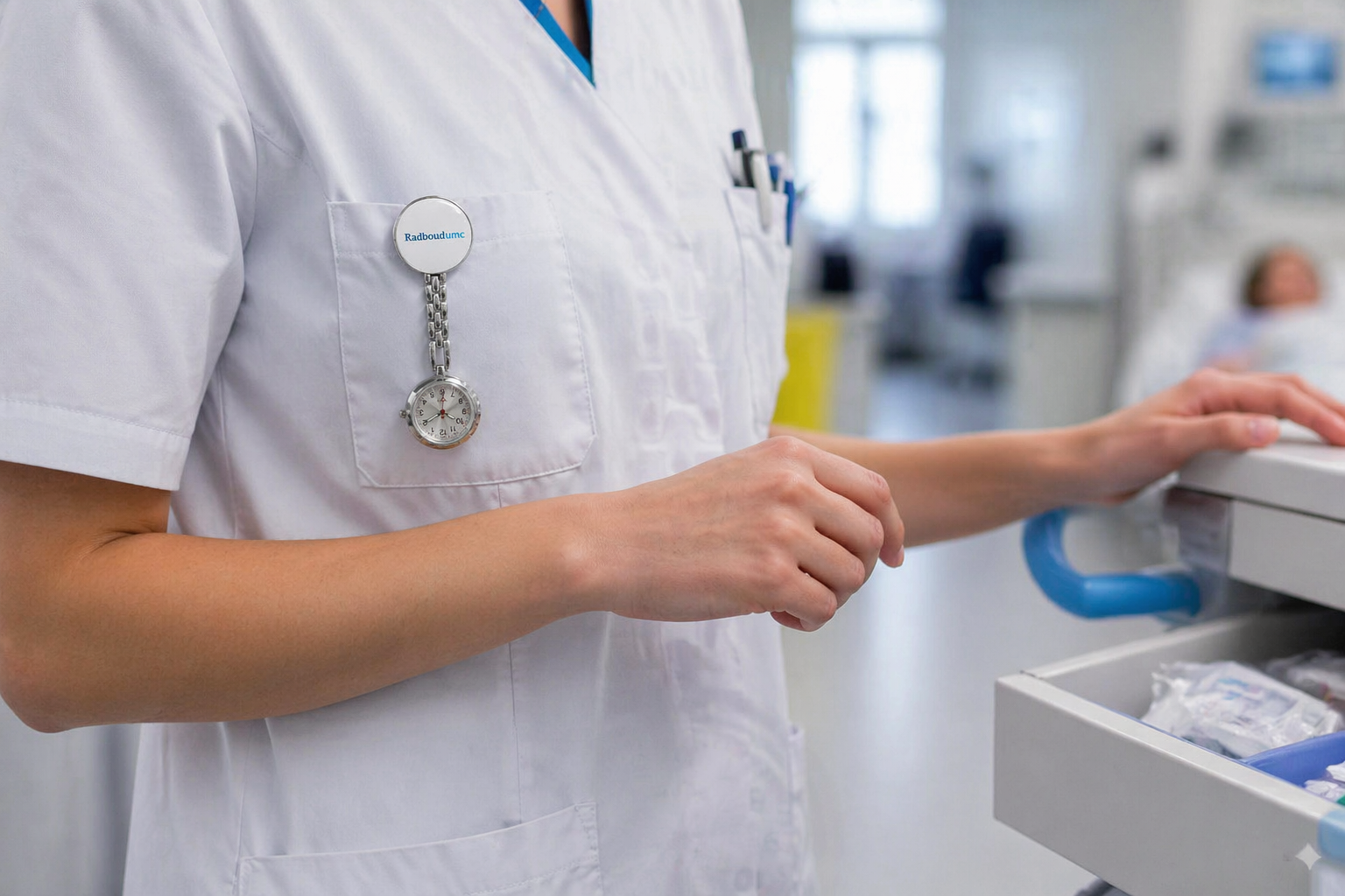 Montre d'infirmière en argent avec chaîne, idéale pour les travailleurs de la santé pendant les longues journées de travail.