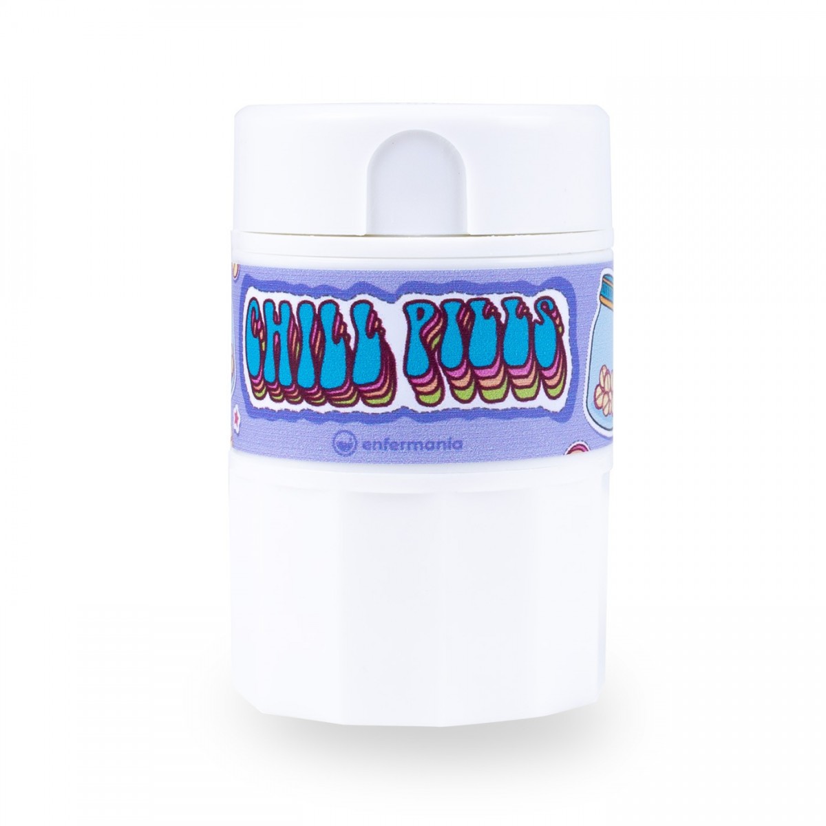 White 'Chilly Pills' jar, a fun and quirky gift for nurses and healthcare staff needing a moment of relaxation. This jar is perfect for organizing small medical or personal items.