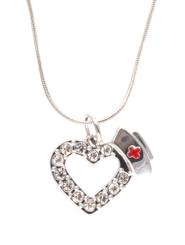 Necklace Nurse Heart Diamante Stones