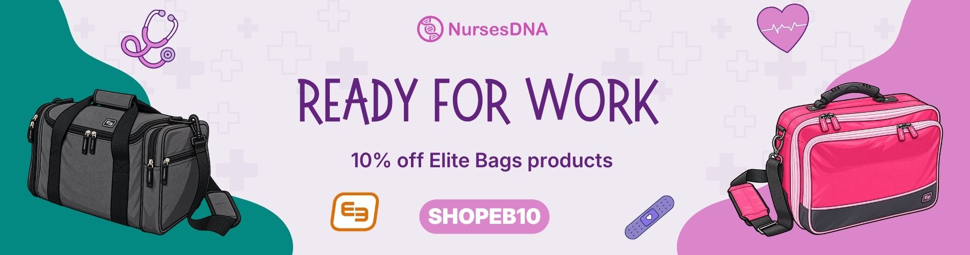 Grey and pink medical bags for healthcare professionals, featuring durable straps and organized compartments for daily clinical equipment.