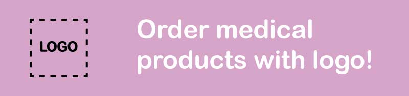 Light purple banner for B2B medical supplies featuring a placeholder for custom logo branding on professional healthcare equipment orders.