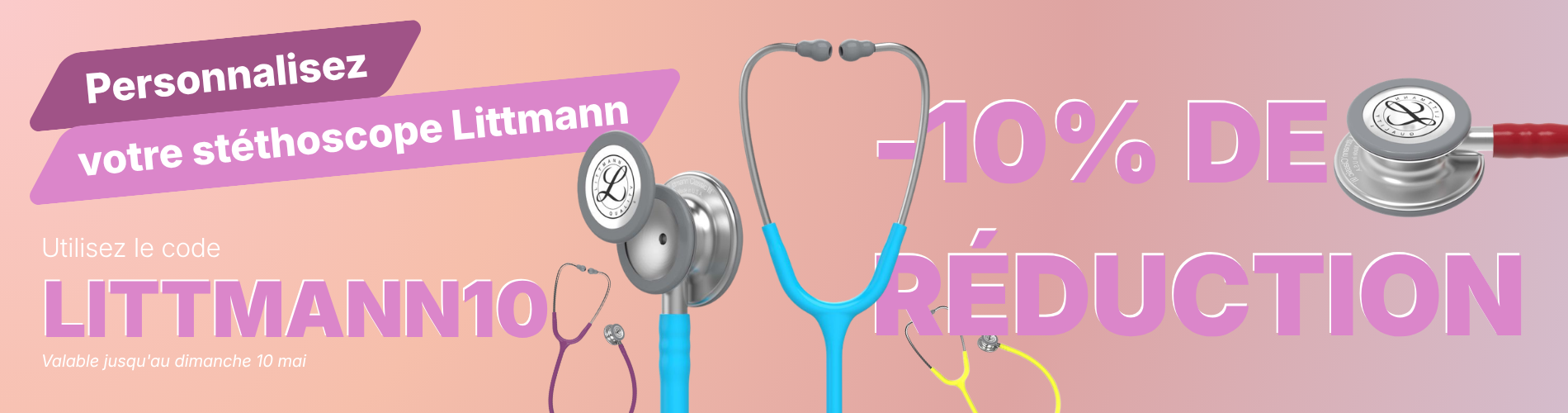 Stéthoscopes Littmann personnalisés en différentes couleurs pour les professionnels de la santé, idéaux pour des diagnostics précis.