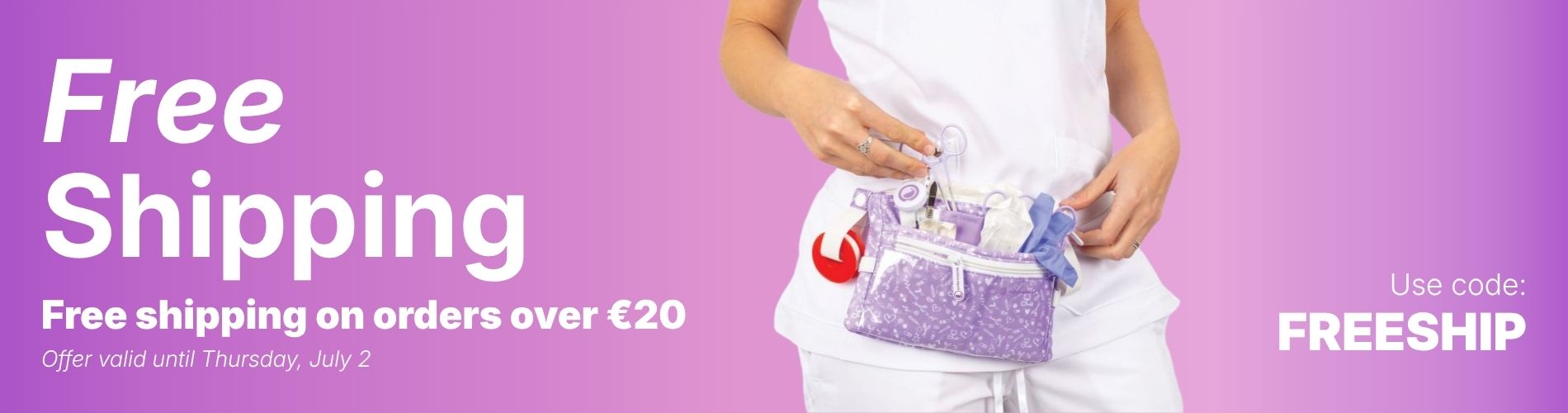 Purple medical pouch designed for nurses, featuring multiple pockets for organizing tools and supplies.