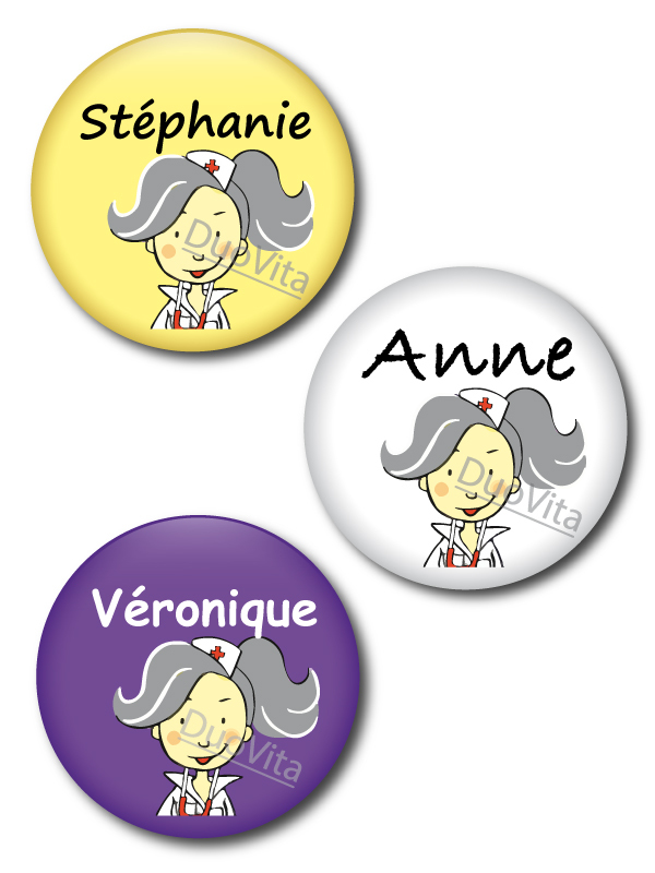 Badge Pins Infirmière Cheveux Gris