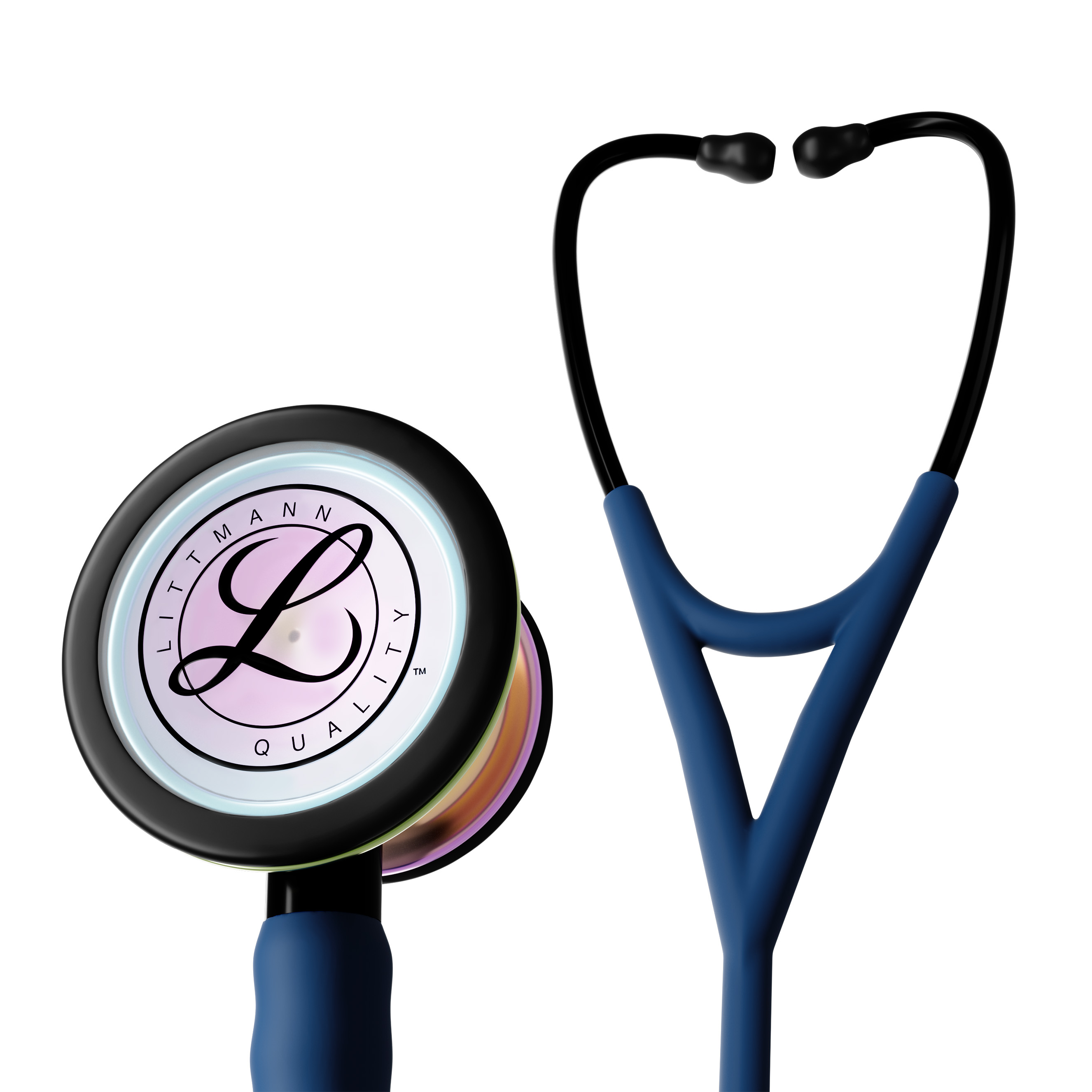 Blue stethoscope with a rainbow chestpiece for nurses and doctors, featuring high acoustic sensitivity for precise clinical diagnostics.