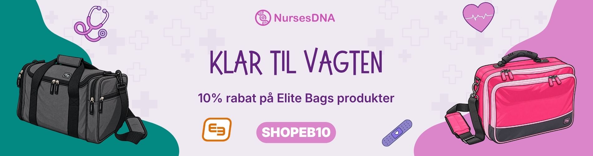 Grå og lyserøde medicinske tasker til sundhedspersonale, med holdbare stropper og organiserede rum til daglige kliniske skift.