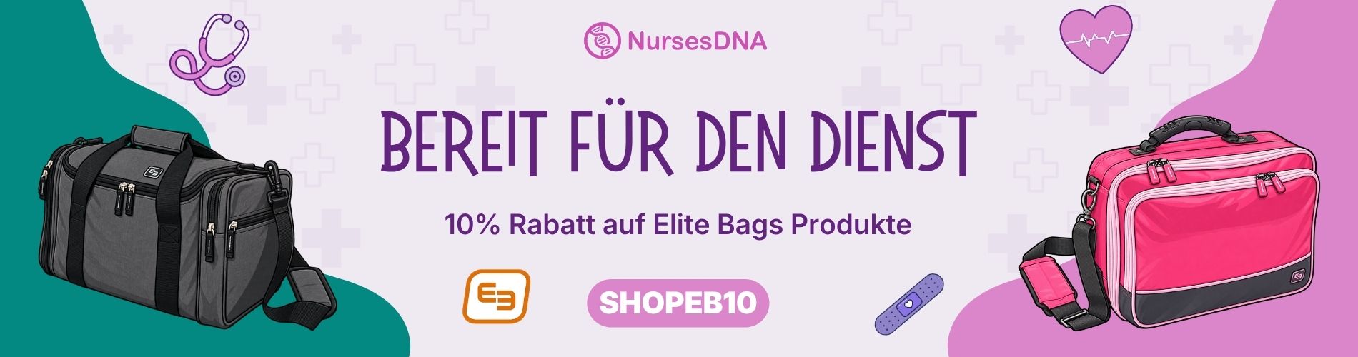 Graue und rosafarbene medizinische Taschen für medizinisches Fachpersonal mit robusten Riemen und organisierten Fächern für die tägliche klinische Ausrüstung.