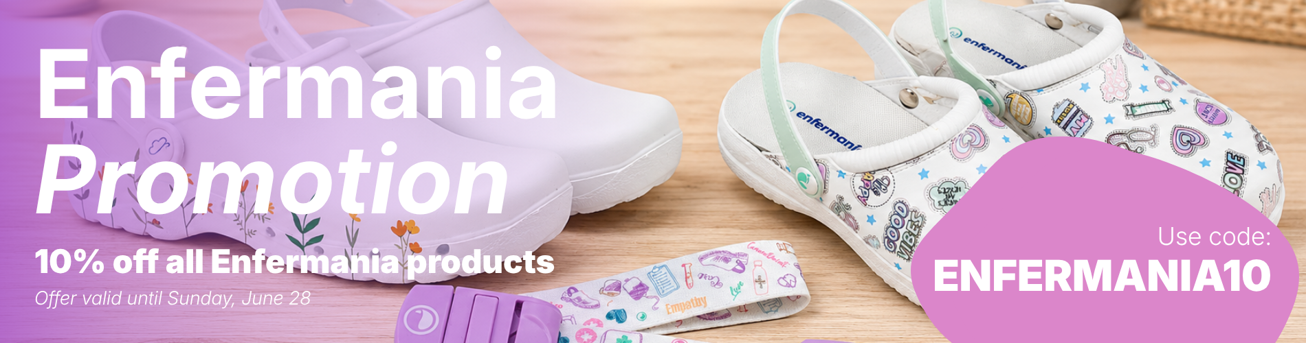 White clogs with colorful designs, ideal for nurses, featuring slip-resistant soles for long shifts.