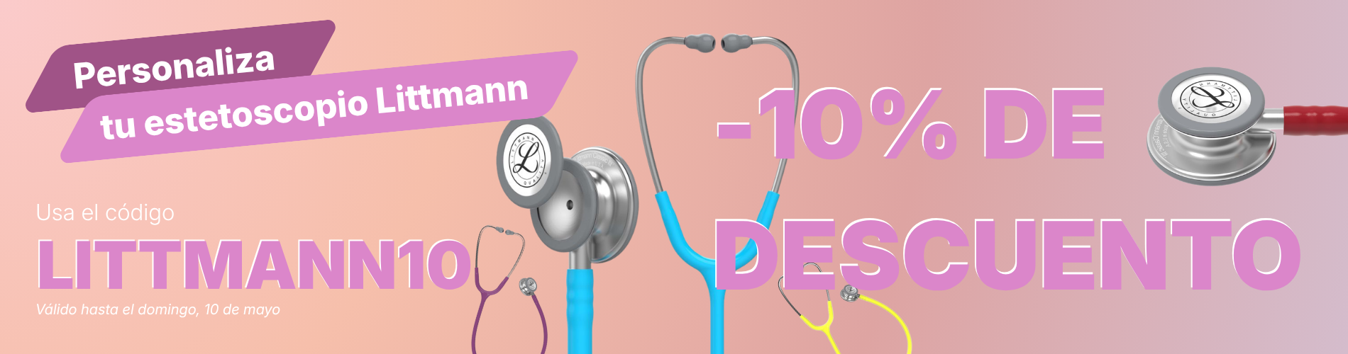 Estetoscopio Littmann personalizado en color azul y rojo para profesionales sanitarios, ideal para una auscultación precisa.