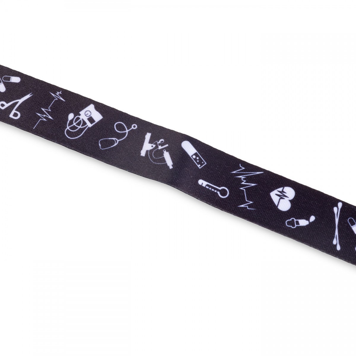 Black lanyard featuring white medical icons, ideal for nurses and healthcare workers.
