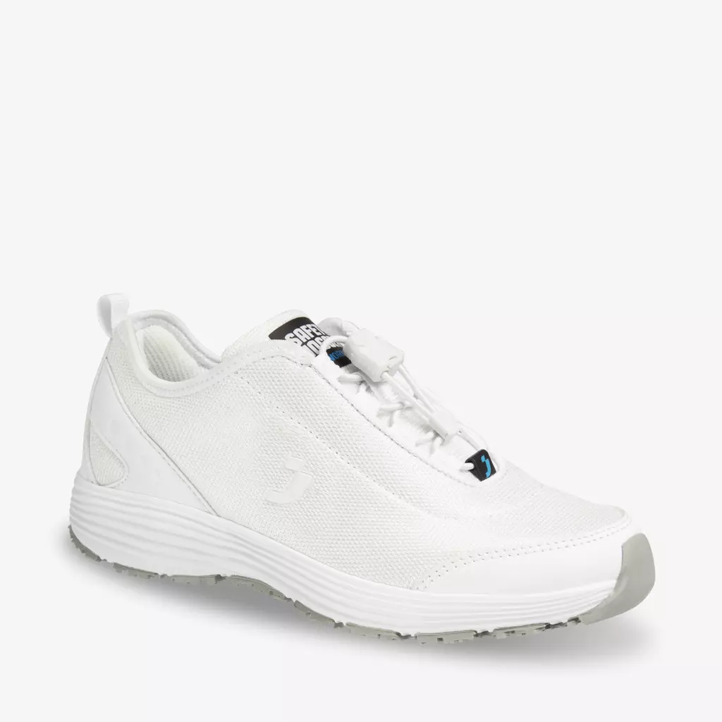 White slip-resistant shoes designed for healthcare workers, ideal for long shifts and comfort.