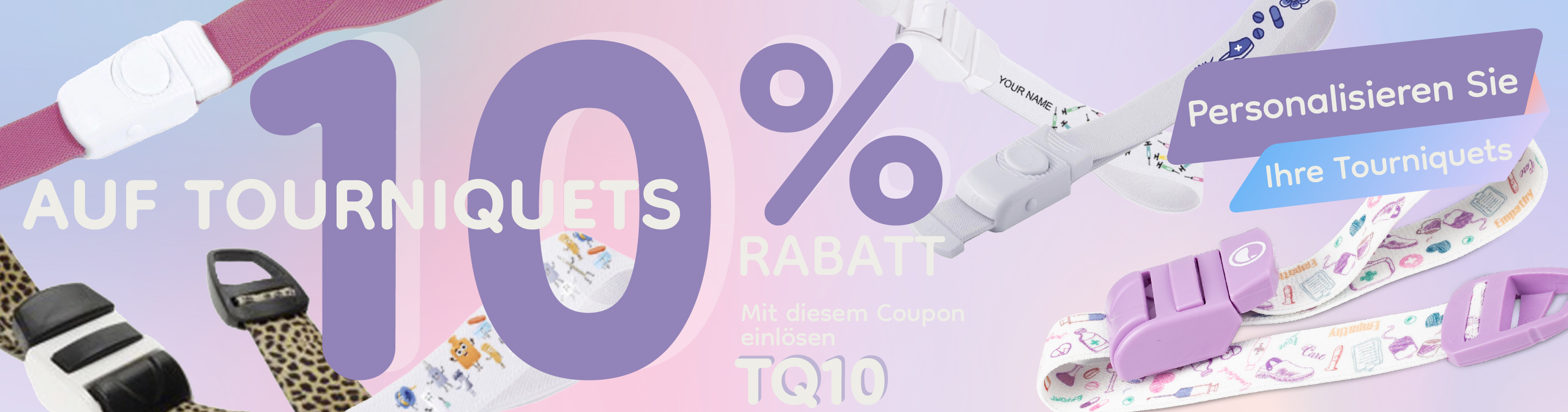 Bunte Tourniquets in verschiedenen Designs, ideal für medizinisches Fachpersonal, mit verstellbaren Trägern.