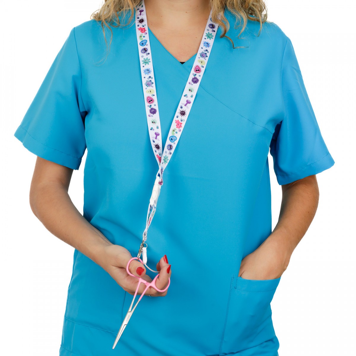 Colorful lanyard with floral design, ideal for nurses to hold scissors securely during shifts.