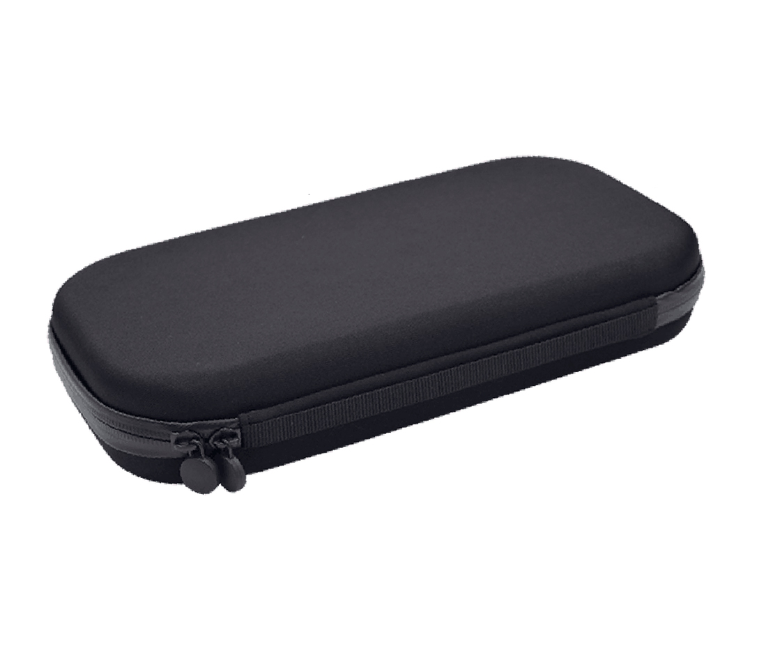 Black, durable carrying case for healthcare workers to safely transport and protect their medical tools and personal equipment. This case has a zippered closure.